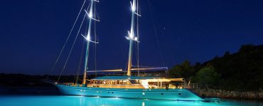 Sailing yacht at night